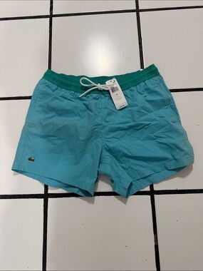 Lacoste Aqua Blue Swim Shorts with Green Waistband